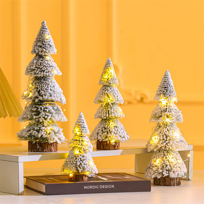 Cross-border new tower-shaped flocking snow pine tree desktop decorations Christmas decorations Christmas tree