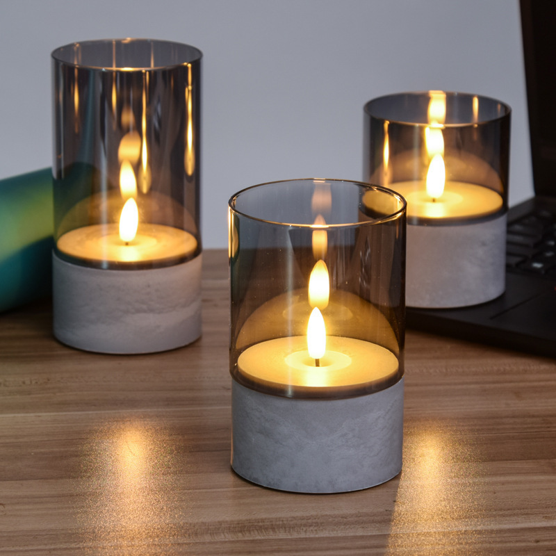 FASHION Battery powered flameless Flickering pillar led candle light in clear plastic with moving flame electronic candles