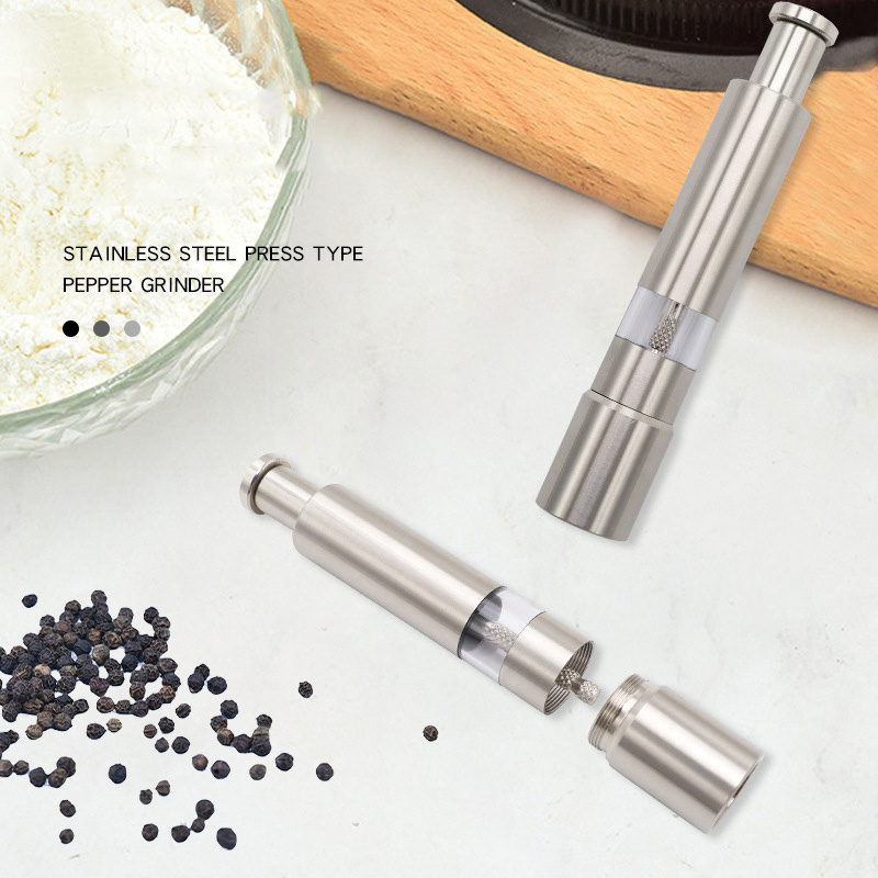 Stainless Steel Manual Pepper Mill Kitchen Thumb Push Salt Spice Sauce Grinder Pepper Mill One-handed Pepper Grinder