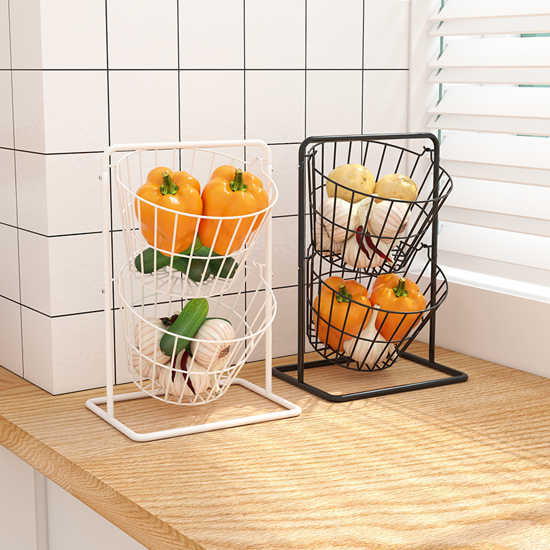 Home Kitchen Metal  Metal Wire Fruit Basket Vegetable Basket Stand On Floor Organizer For Kitchen Storage