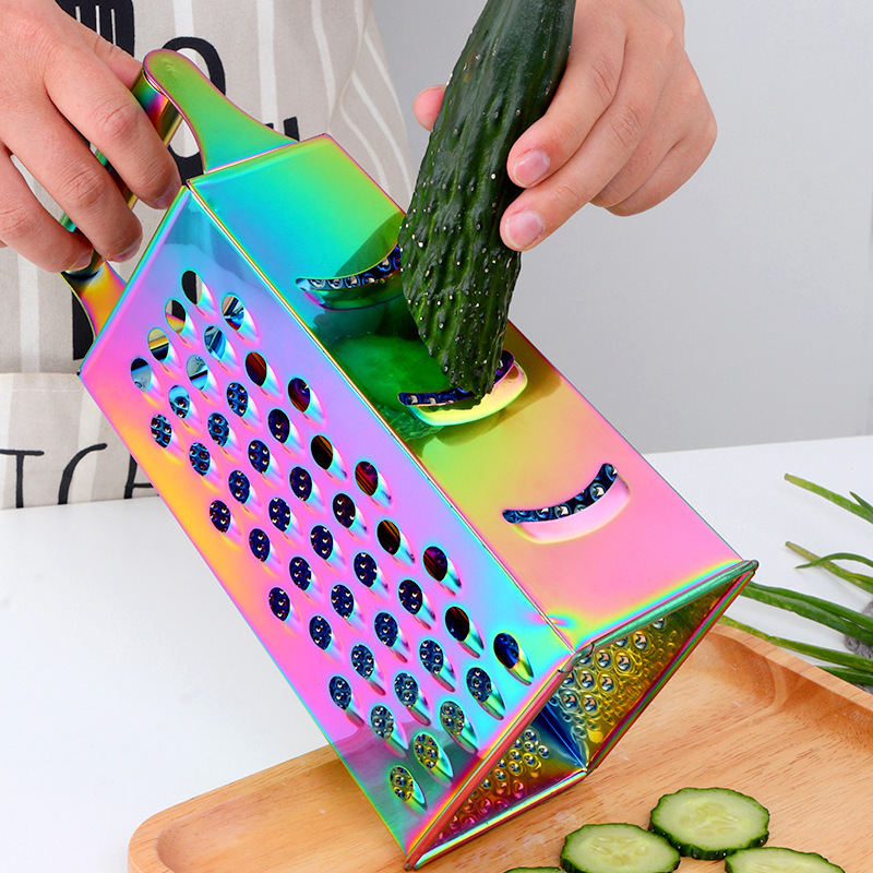 New Design 4 Sides Kitchen Food Grater Box Stainless Steel Cheese Grater Potato Grater Gold Kitchen Tools