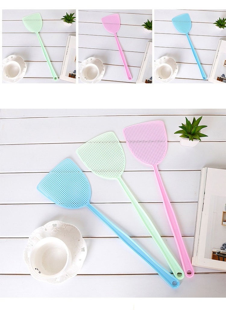 Fly Swatter Pest Control Manual Plastic Durable Long Handle Solid Color Home Bee Bug Mosquito Repellent Tool