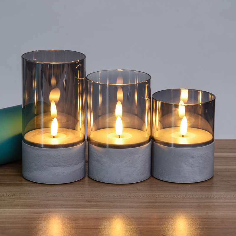 FASHION Battery powered flameless Flickering pillar led candle light in clear plastic with moving flame electronic candles