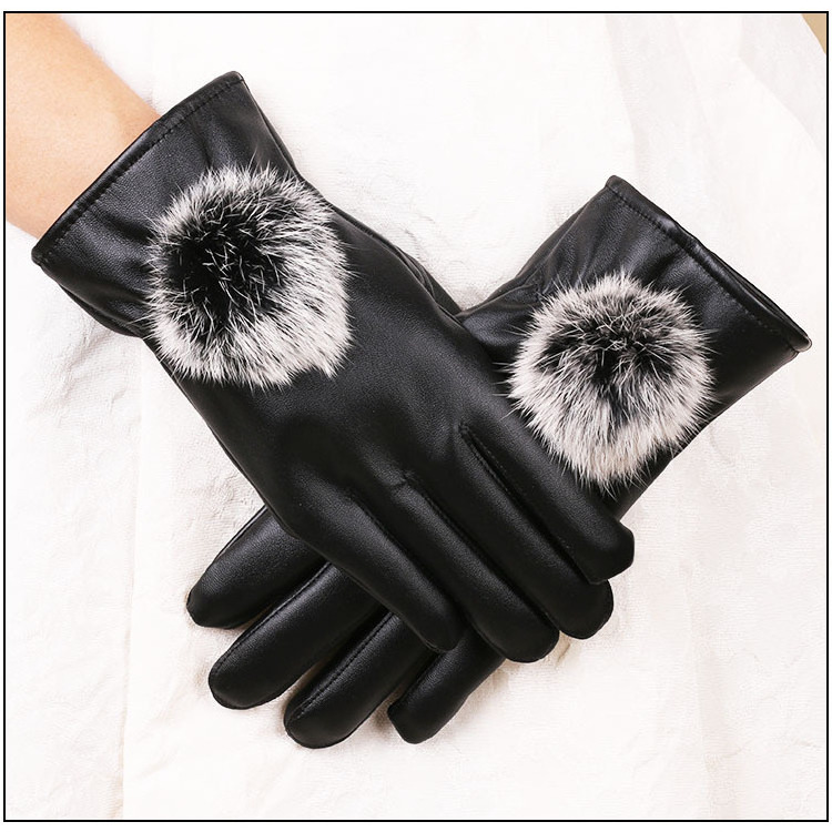 New design winter warm gloves plus fleece waterproof women's PU leather gloves  play mobile phone touch screen glove