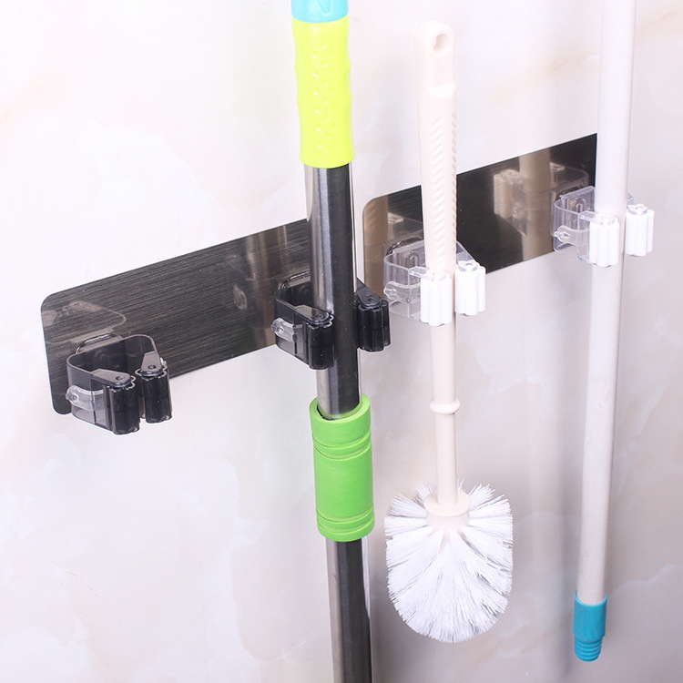 Mop Broom Holder Wall Mounted Mop Household Adhesive Storage Hanger Hook Racks Kitchen Bathroom Organizer