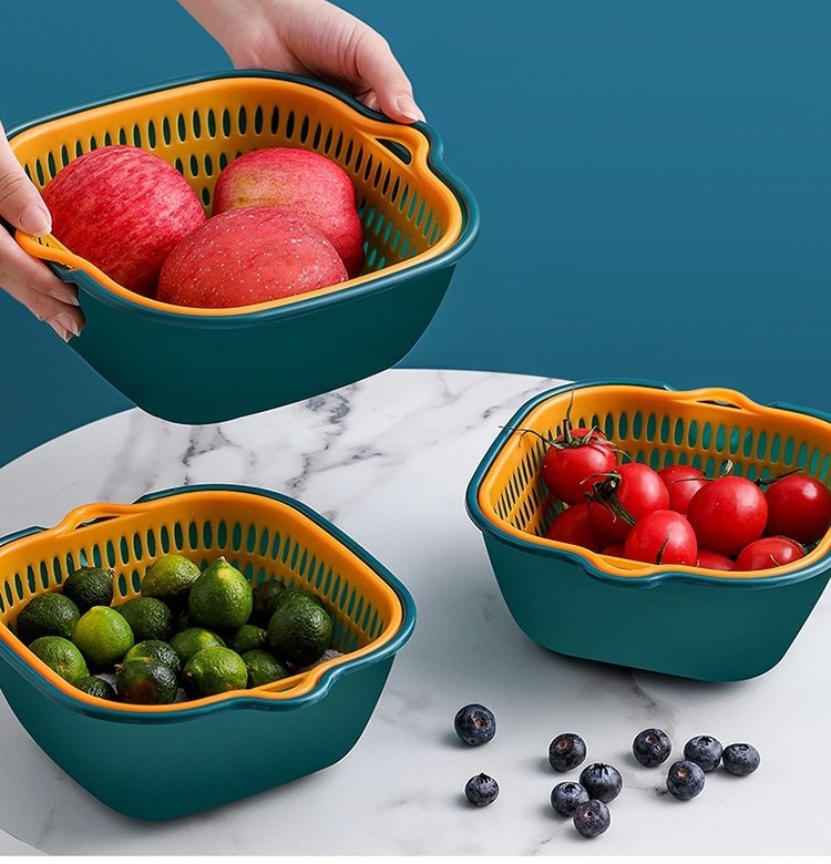 Kitchen Draining Basket Double-Layer House Hold Multi-Functional Fruit And Vegetable Washing Basket