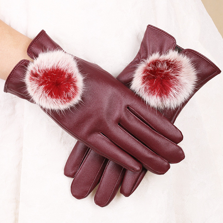 New design winter warm gloves plus fleece waterproof women's PU leather gloves  play mobile phone touch screen glove