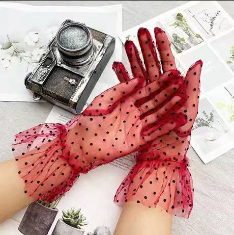 Women's sexy mesh wavy dot gloves short style sunscreen Breathable lace wedding bridal dress accessory Fashion gloves