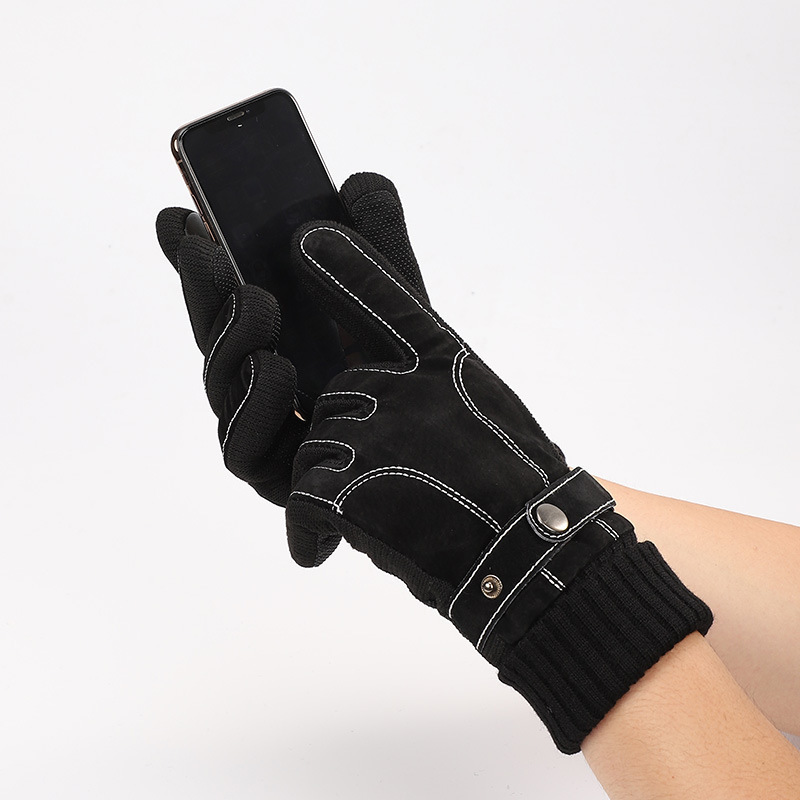 Men's Winter Ski Gloves Outdoor Cycling Leather Gloves Warm Thickened Gloves