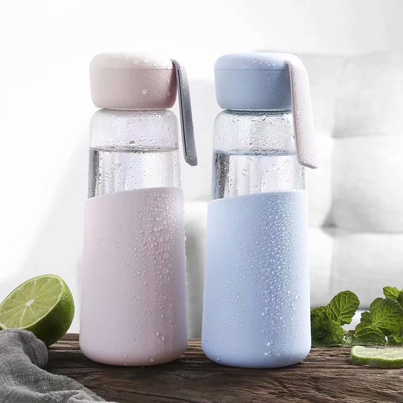 400ml Korean Women Glass Water Bottle With Silicone Cover Students School Drink Bottle