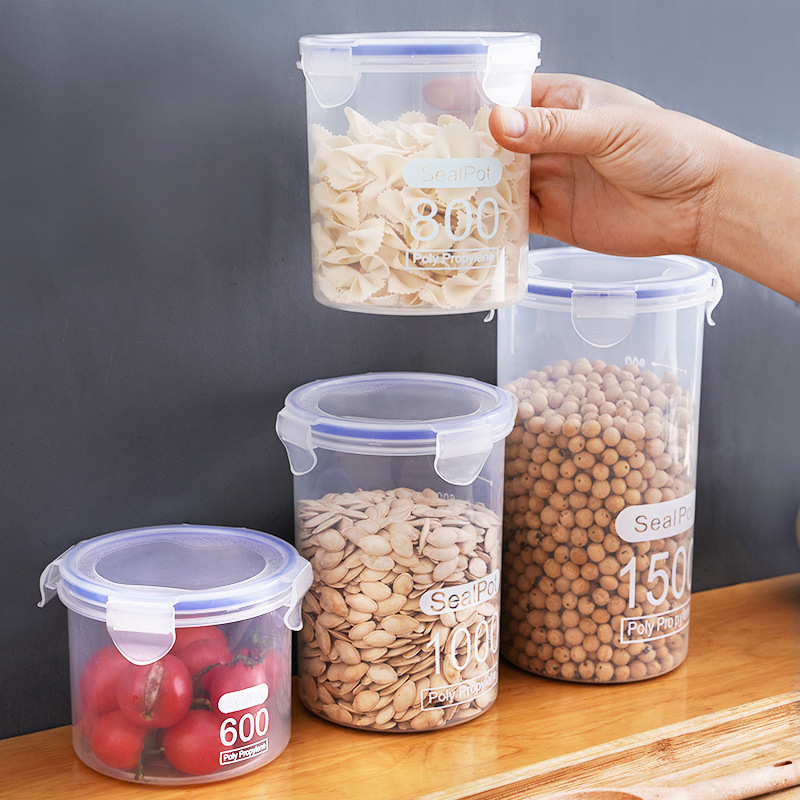 Kitchen 600/800/1000/1500ml Plastic Bin Box Food Storage Container Set Cover Fridge Grains Organizer Box