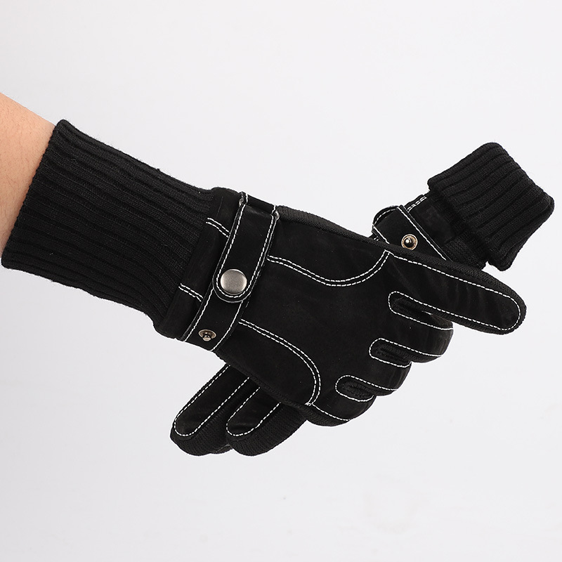 Men's Winter Ski Gloves Outdoor Cycling Leather Gloves Warm Thickened Gloves