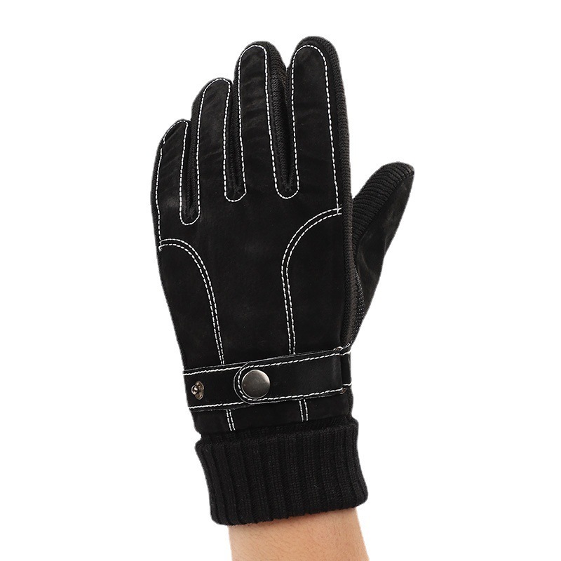 Men's Winter Ski Gloves Outdoor Cycling Leather Gloves Warm Thickened Gloves