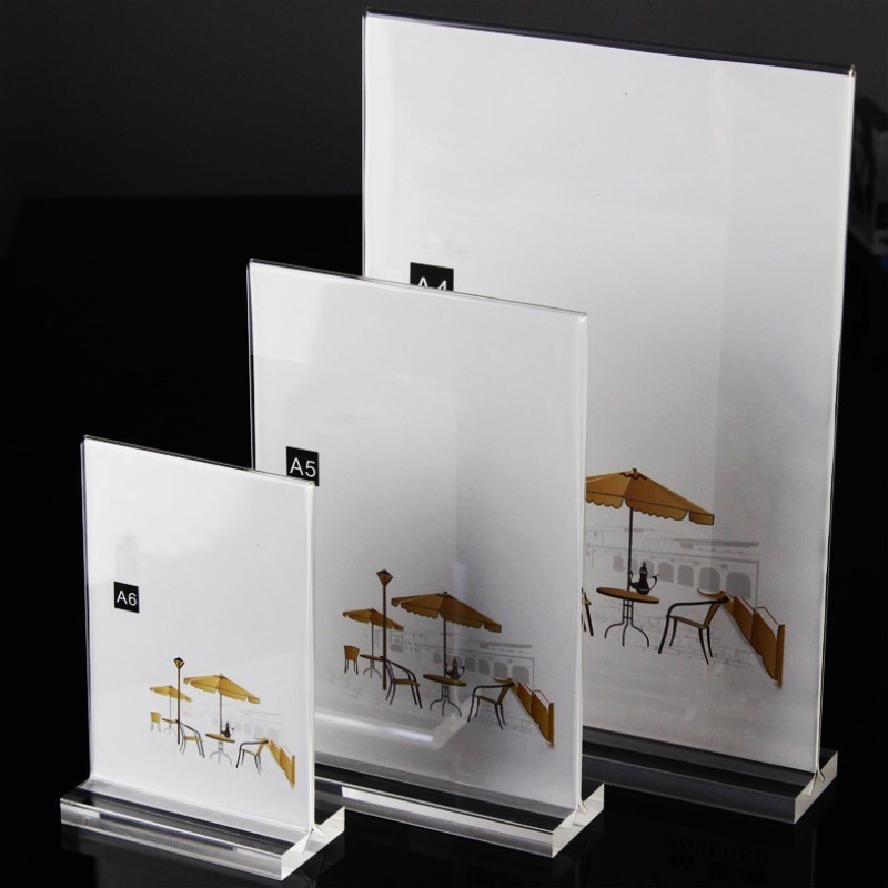 Clear Portrait and Landscape  Acrylic T Shaped Desk Sign Holder Display Stand Menu Holder Desk Label