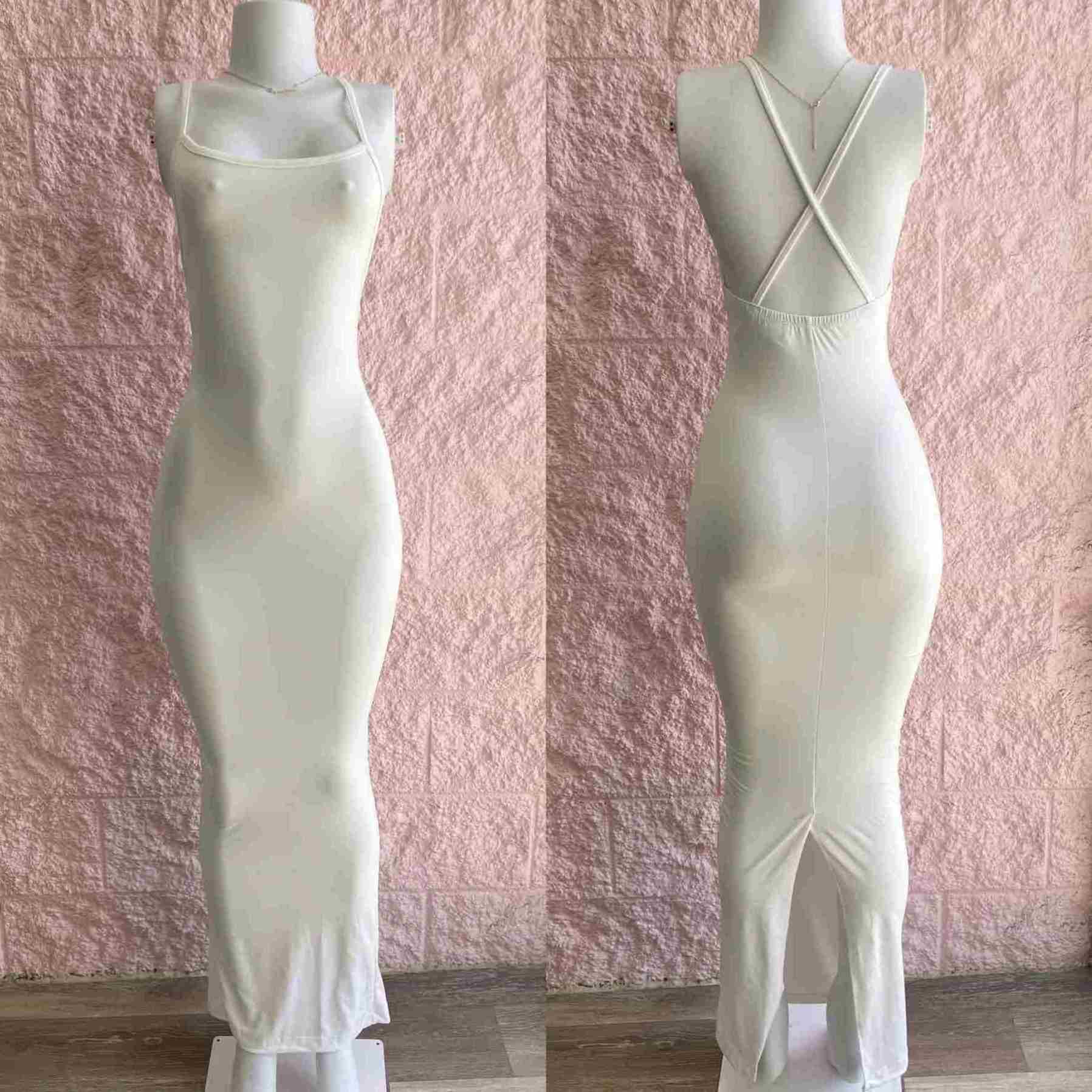 Summer Women Cotton And Spandex Maxi Sundress Sexy Clubwear Backless Boob Slip Dress White Elegant Ladies Split Sling Dresses