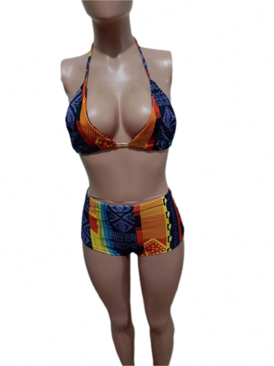 Women Tank Top Summer Sexy Bikini Swim Suit Colorful Print 2 Piece Bra And Shorts Beach Set