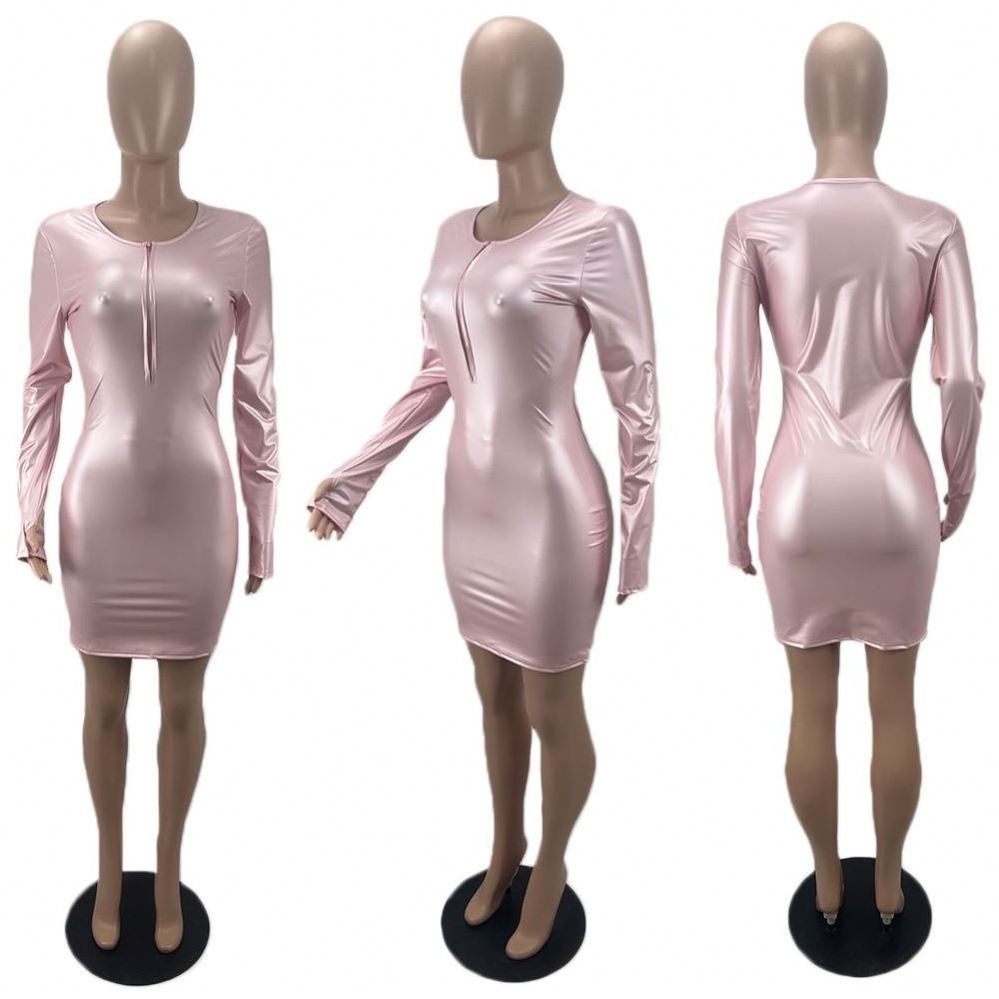 Sexy Dress For Sex Night Club Long Sleeve Casual Dresses Skinny Stretch Mature Women Short Tight Mini Leather