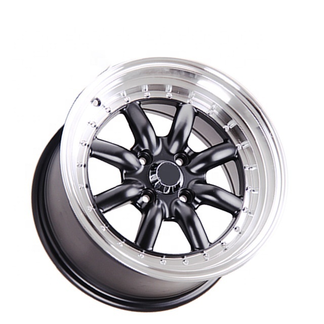 wholesales mini 13 15 inch 4 holes PCD 4x100 114.3 ET35 Black deep dish aluminum alloy wheel rims