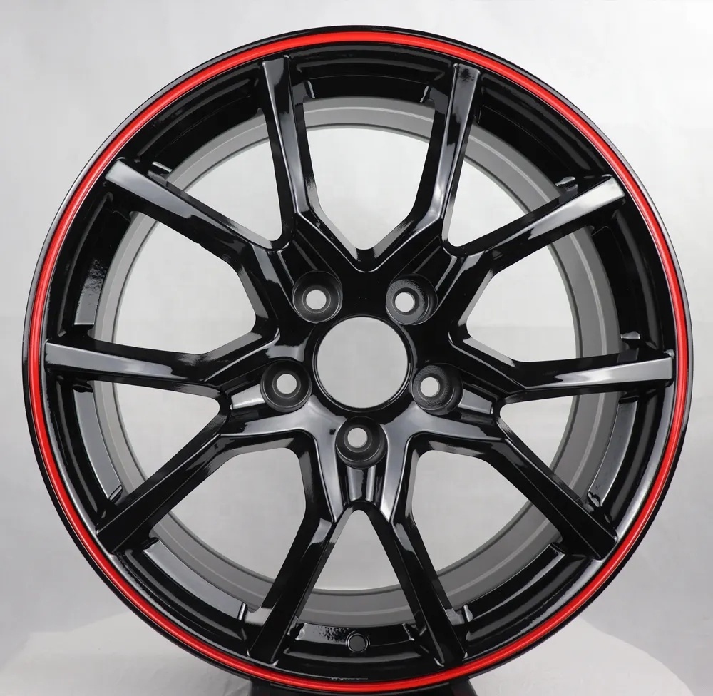 YQ RTS black and red rims 15-18 inch 4-5 lug 5x114.3 4*100 aluminum alloy wheels aftermarket rims