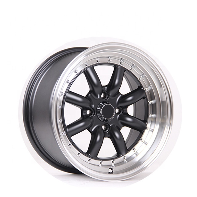 wholesales mini 13 15 inch 4 holes PCD 4x100 114.3 ET35 Black deep dish aluminum alloy wheel rims