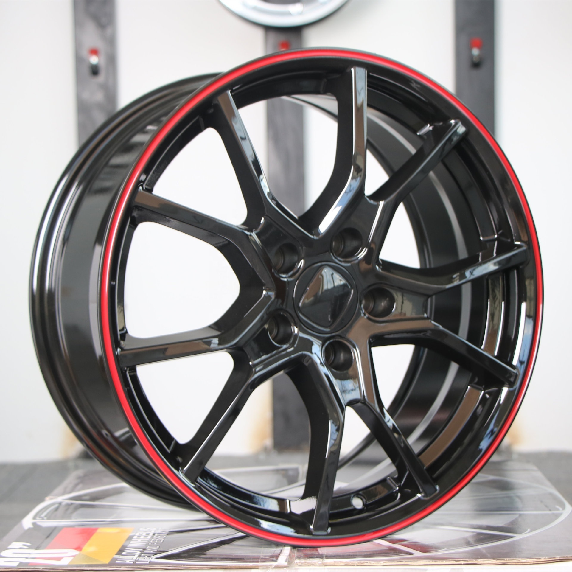 Hot Sale 17 inch 5x114.3 Black+Red line Casting Alloy Rims Passenger Car Wheels For Honda Civic