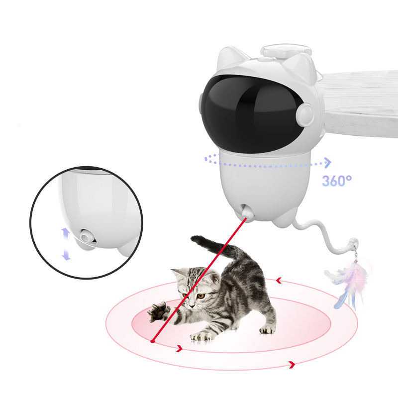 2 in 1 New Arrival Upgrade Electronic Auto Automatic Rotating Interactive Cat Tease Stick Feather Led Laser Toy