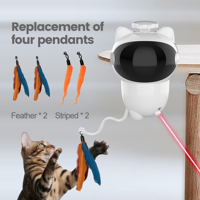 2 in 1 New Arrival Upgrade Electronic Auto Automatic Rotating Interactive Cat Tease Stick Feather Led Laser Toy