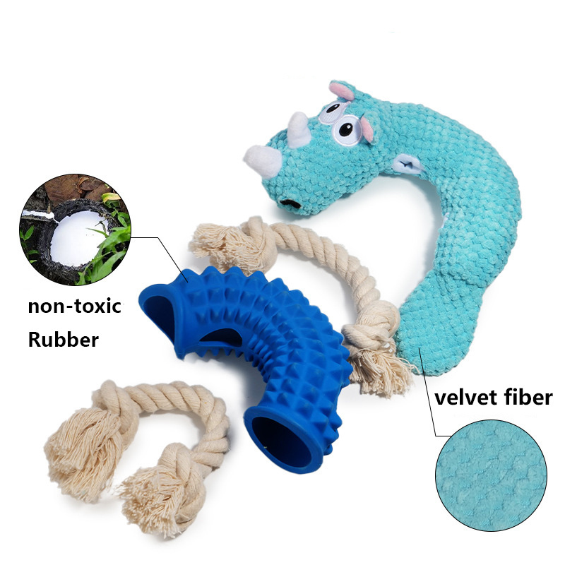 2 in 1 Rubber High-end Heavy Duty Dragon Bite Resistant Teeth Cleaning Squeaky Pet Dog Chew Rope Toys For Aggressive Chewer