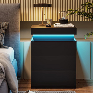 2024 YOUTAI new fashion hot sale bedside table with USB charging 3 drawers smart night stand with personalized led lighting