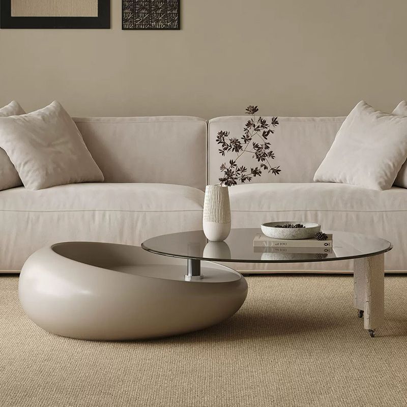 2024 YOUTAI new trend movable coffee table with wheels 2 round coffee table set living room furniture