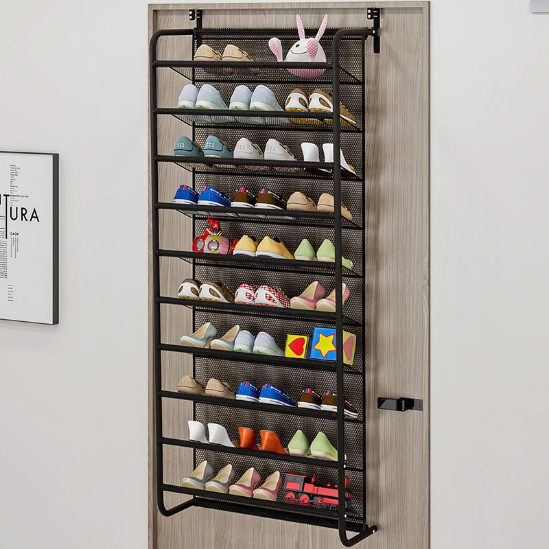 Door hanging 10 layers iron frame and net cloth combined with multifunctional door hanging shoe rack