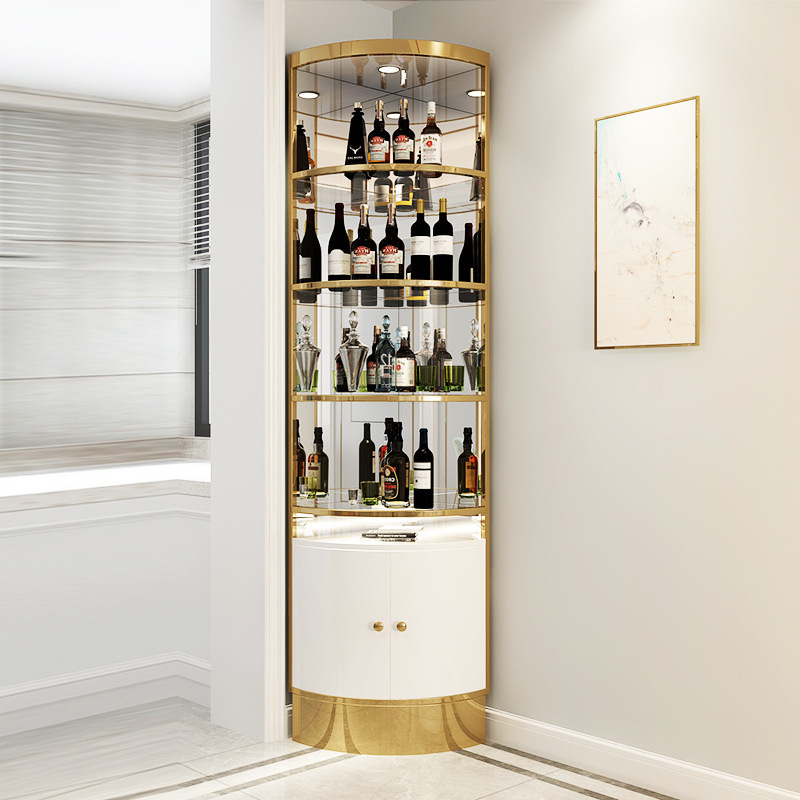 Simple wall living room corner stainless steel triangle cabinet corner arc wine rack cabinet