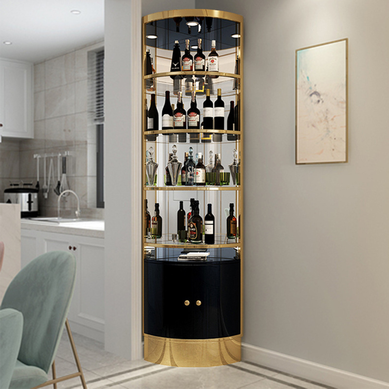 Simple wall living room corner stainless steel triangle cabinet corner arc wine rack cabinet