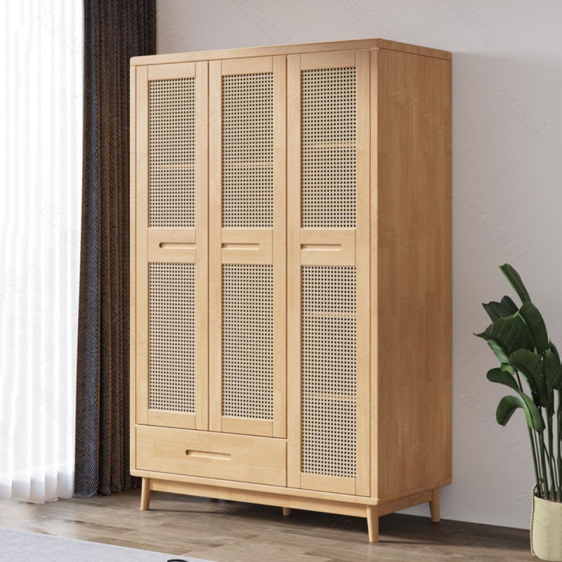 2024 YOUTAI High Quality Solid Wood Rattan Storage Cabinet Bedroom Furniture Wardrobe