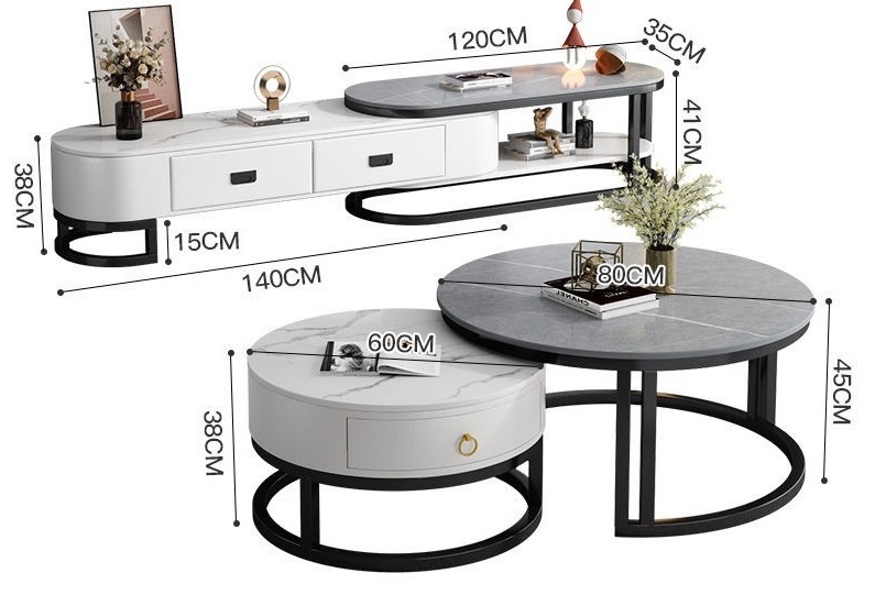 2024 YOUTAI Nordic modern simple tv stand cabinet coffee table set stone top tv stand for living room furniture