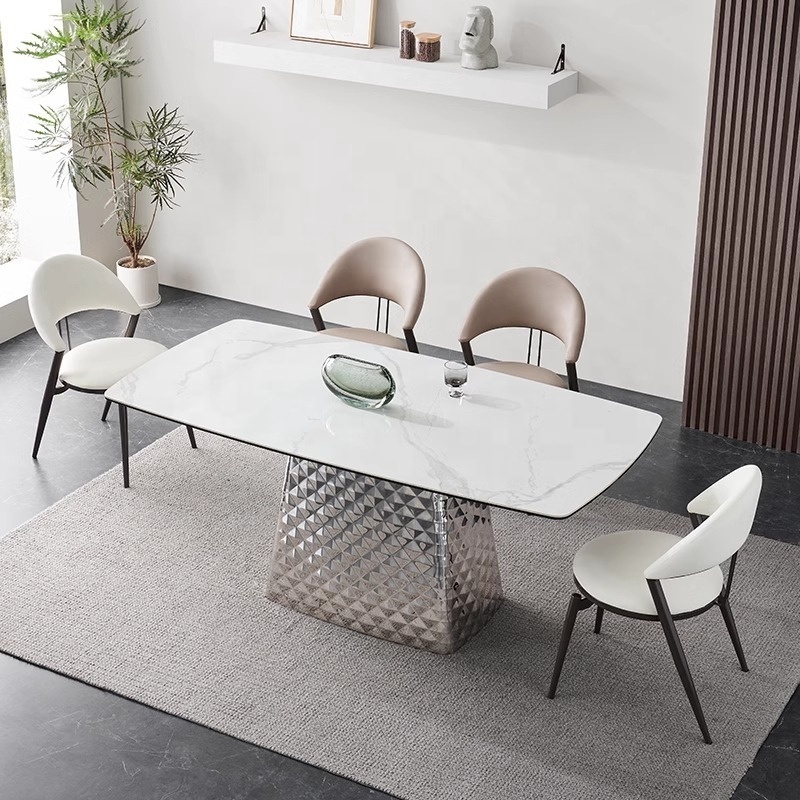 Composite Rock Panel Dining Table Chair Combination Italian Nordic Modern Minimalist Internet Famous Table for Household Use