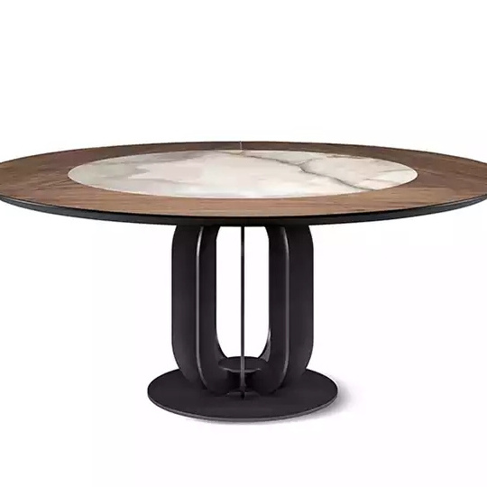 Dining Room Furniture Round Marble Solid Wood Table Top With Rotating Lazy Susan Aluminum Table Base Marble Dining Table