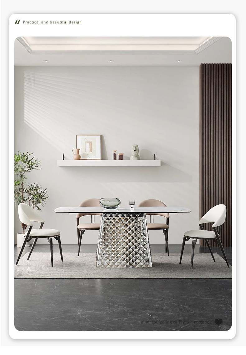 Composite Rock Panel Dining Table Chair Combination Italian Nordic Modern Minimalist Internet Famous Table for Household Use