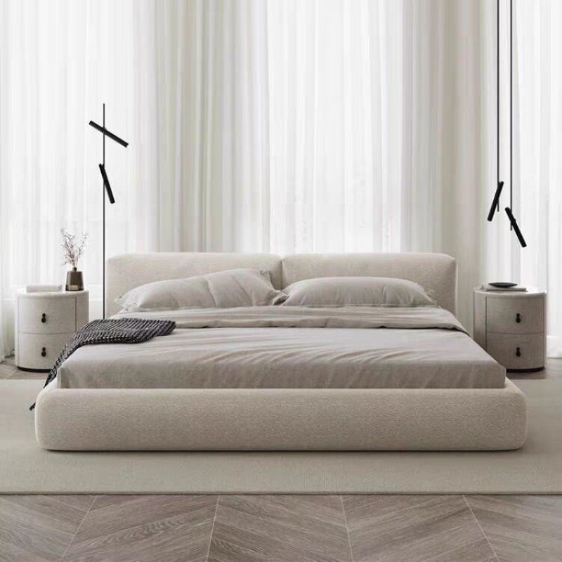 2024 YOUTAI modern Italian minimalist up-holstered beds faux fabric bed with latex mattress comfortable bed