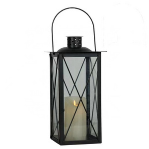 Wedding Decorating LED Battery Black Metal Candle Holder Outdoor hanging Moroccan Lantern with flameless candle