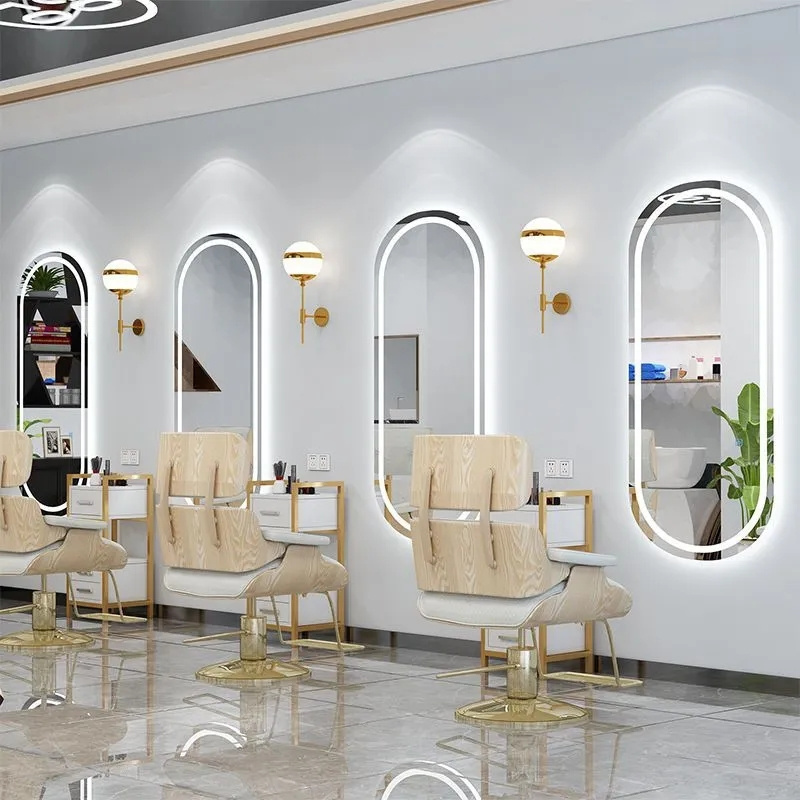 Hot selling salon furniture barber shop special mirror with LED lights hairdressing wall mirror