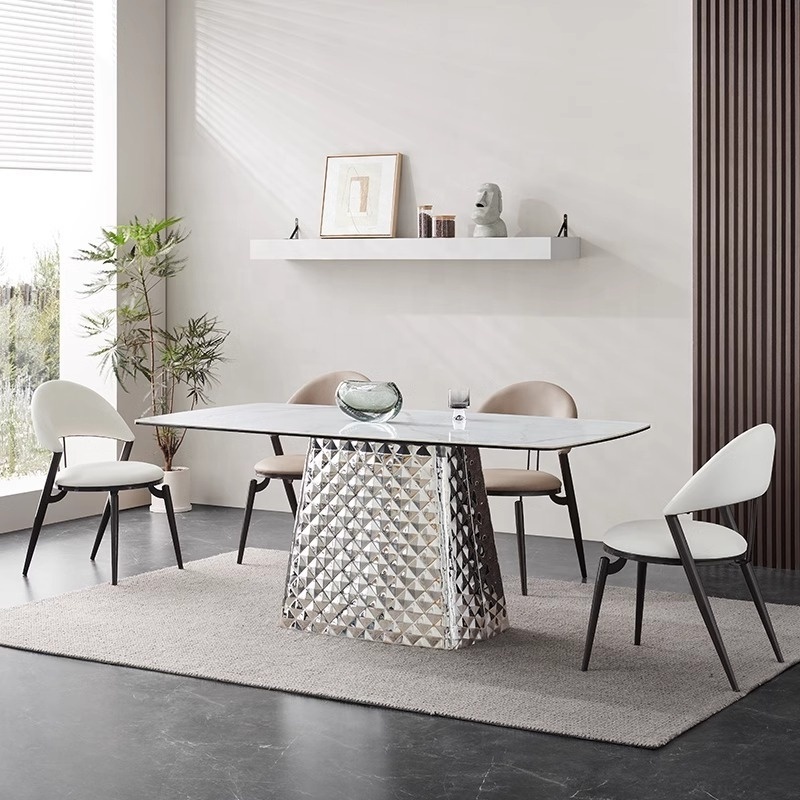 Composite Rock Panel Dining Table Chair Combination Italian Nordic Modern Minimalist Internet Famous Table for Household Use