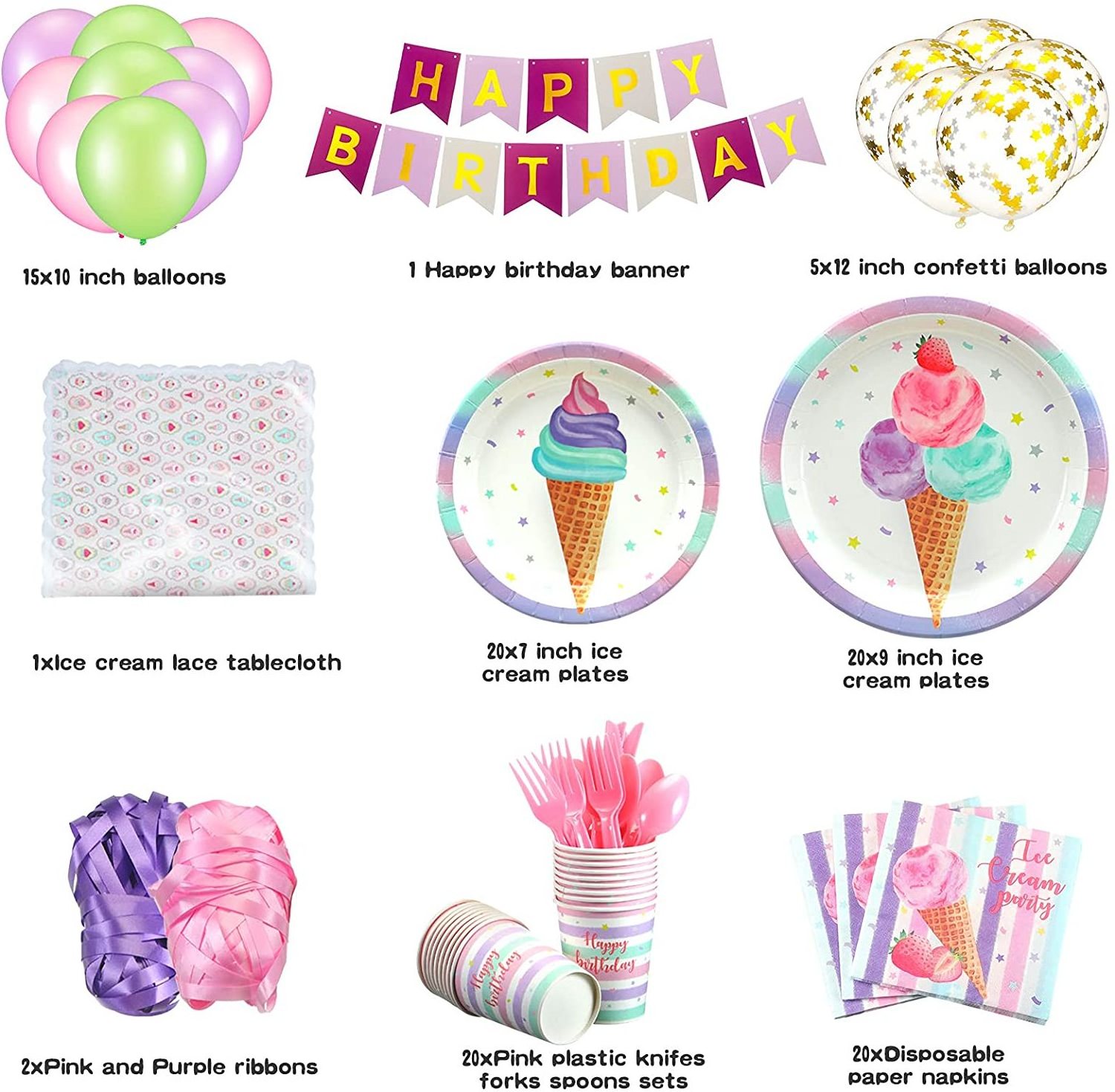 Ice Cream Birthday Party Decoration Kids Favor Party Supplies Paper Cup Plate Sweet Tableware