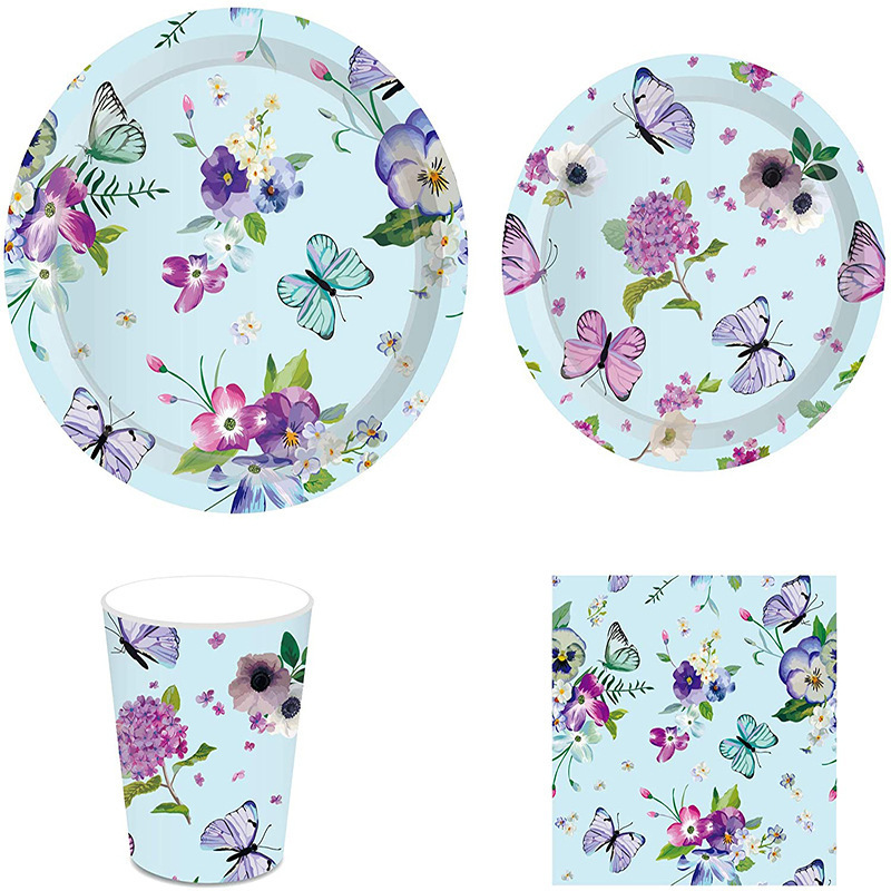 Brand New Butterfly Theme Birthday Party Decoration People Favor party Tableware Paper Plates Cups Napkins Party Supplies