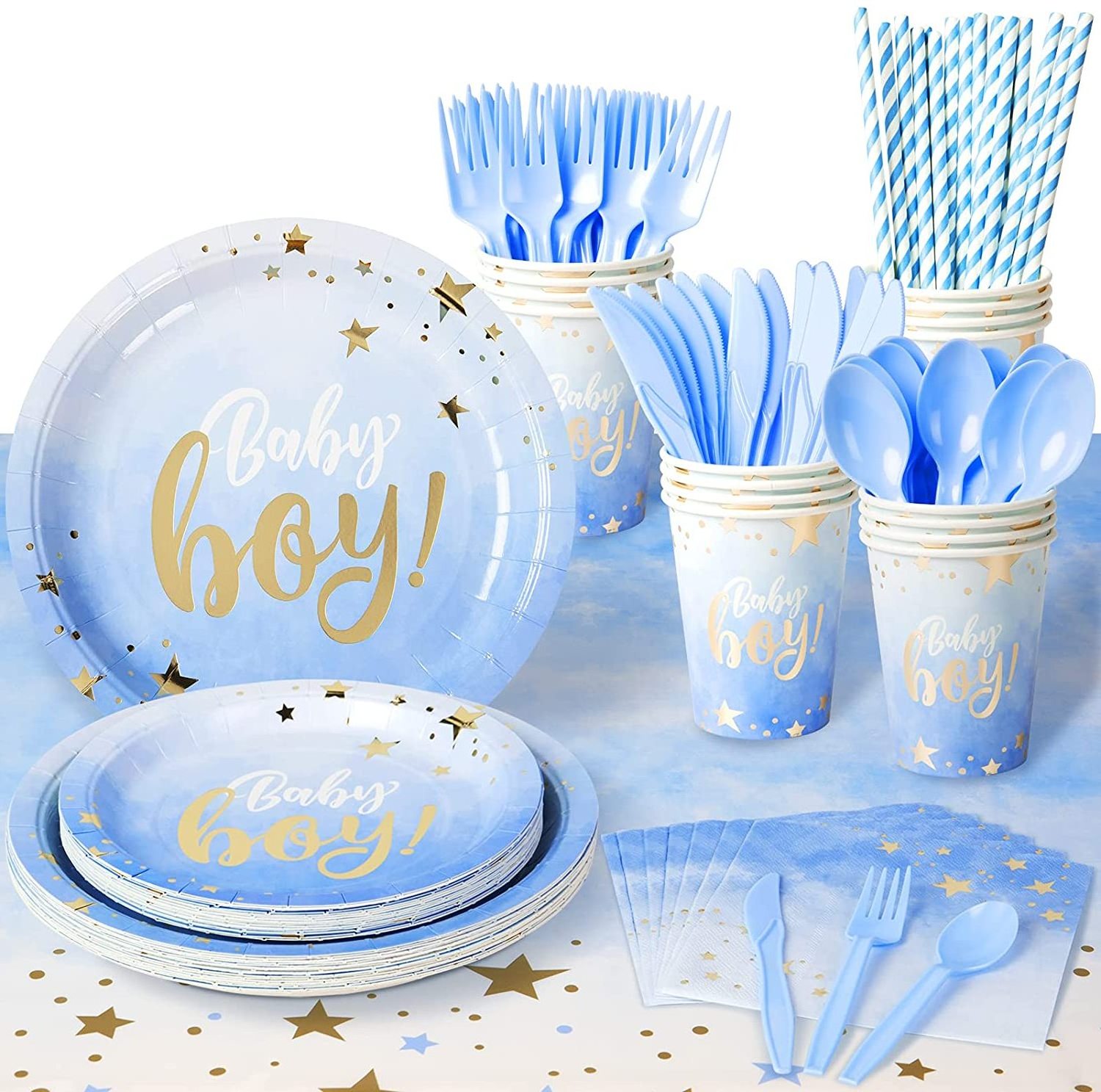 Baby Shower Party Decoration  Pink Blue Party Tableware Sets Serve 16 Guests Party Boy and Girl Plate Cup Napkin Supplies