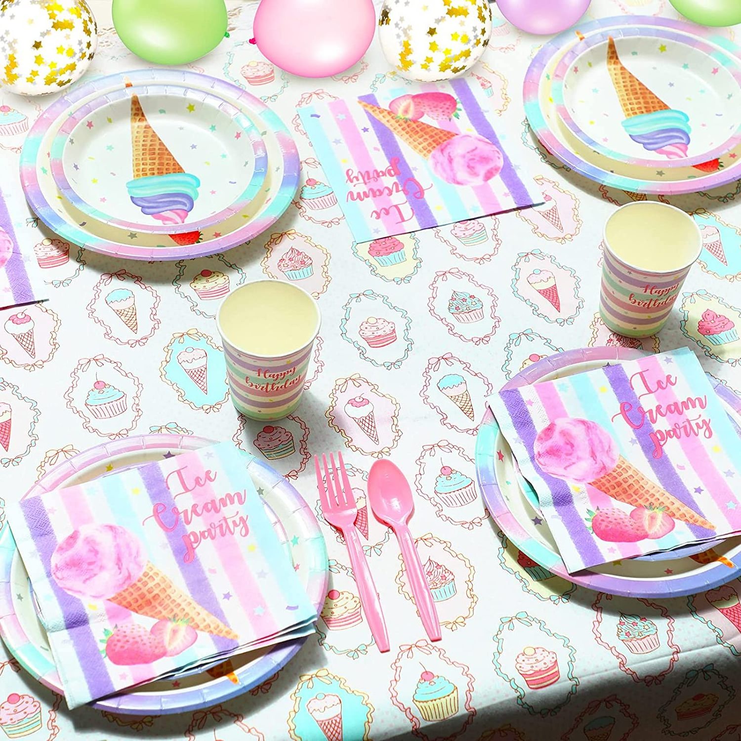 Ice Cream Birthday Party Decoration Kids Favor Party Supplies Paper Cup Plate Sweet Tableware