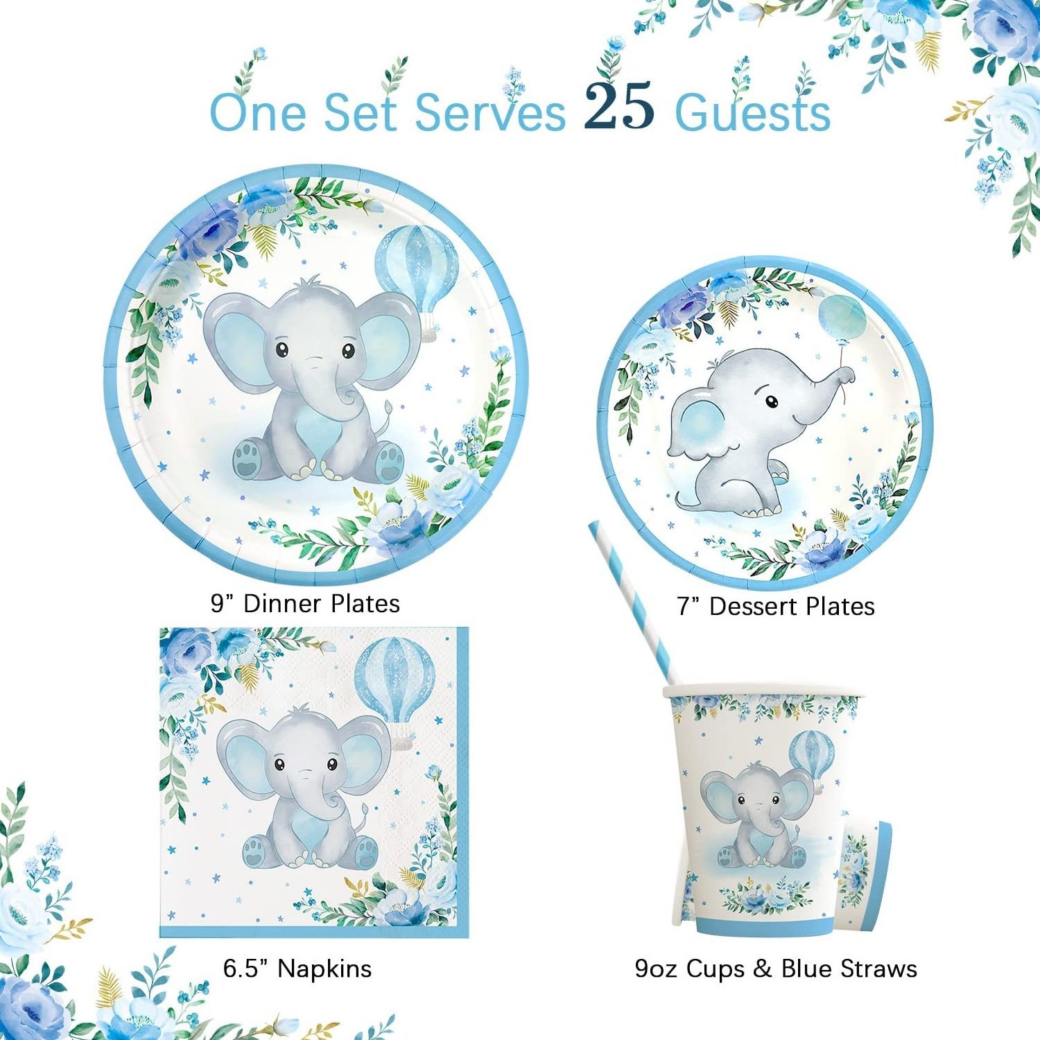 Baby Shower Party  Decoration  Blue Elephant party Tableware Boy Favor Party Supplies Paper Plate Cup Napkin