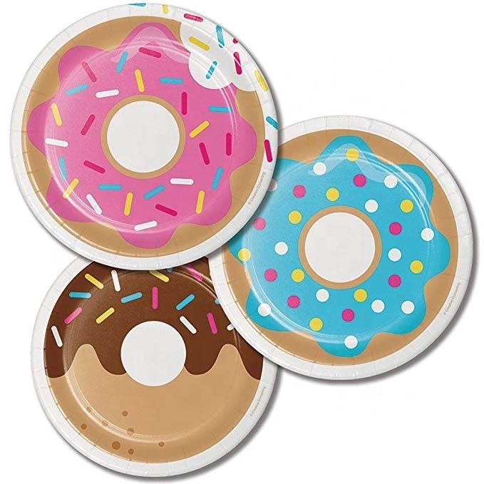 Donut Theme Party Supplies Pack (Serves-16) Dinner Plates, Luncheon Napkins, Cups, and Tablecloth - Supply Tableware Set Kit