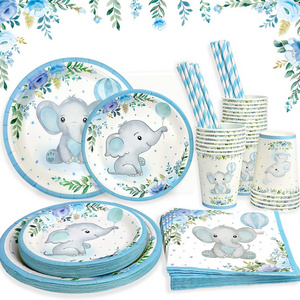 Baby Shower Party  Decoration  Blue Elephant party Tableware Boy Favor Party Supplies Paper Plate Cup Napkin