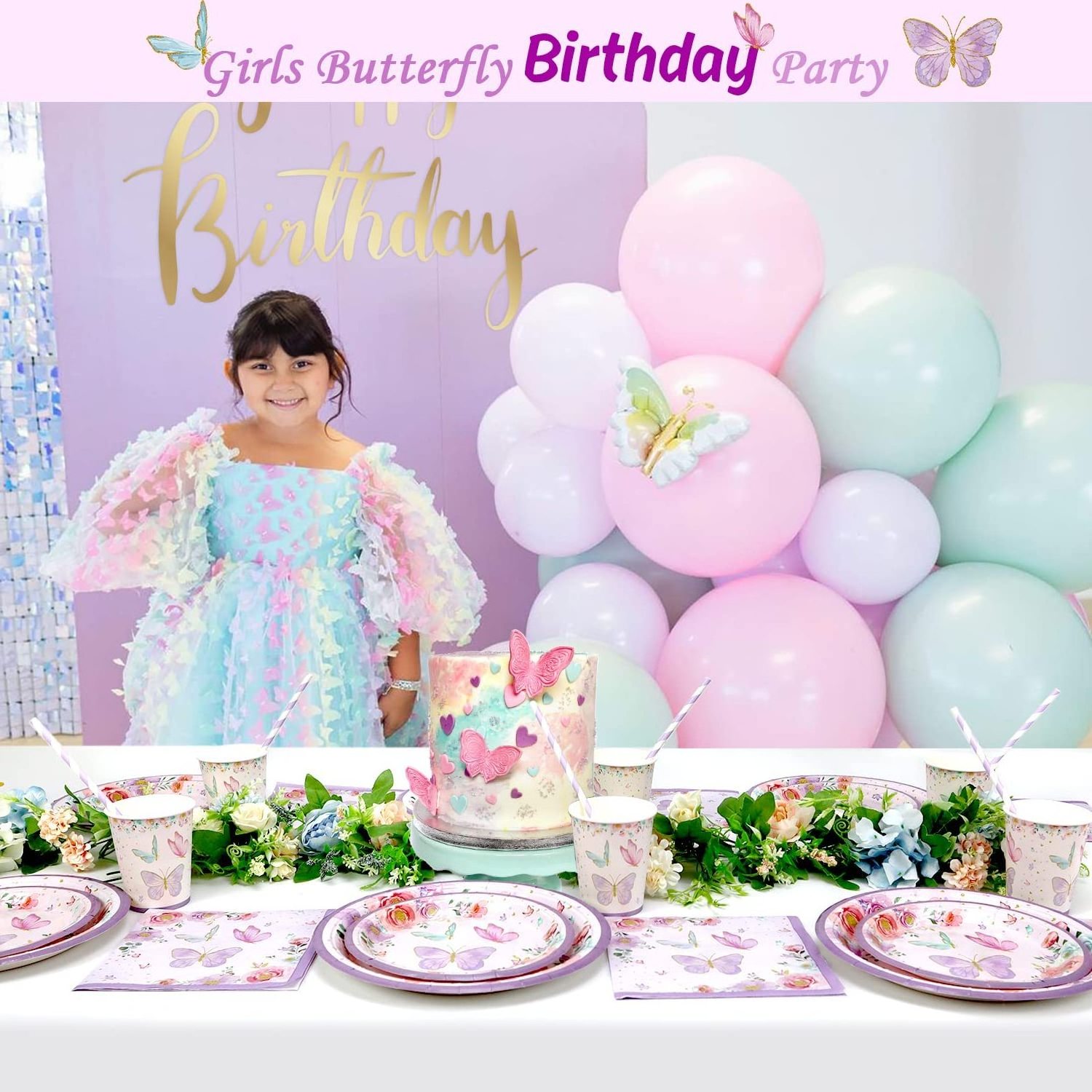 New Product Butterfly Birthday Party Decoration  Purple Girls Favor party Tableware Paper Plates Cups Napkins Party Supplies